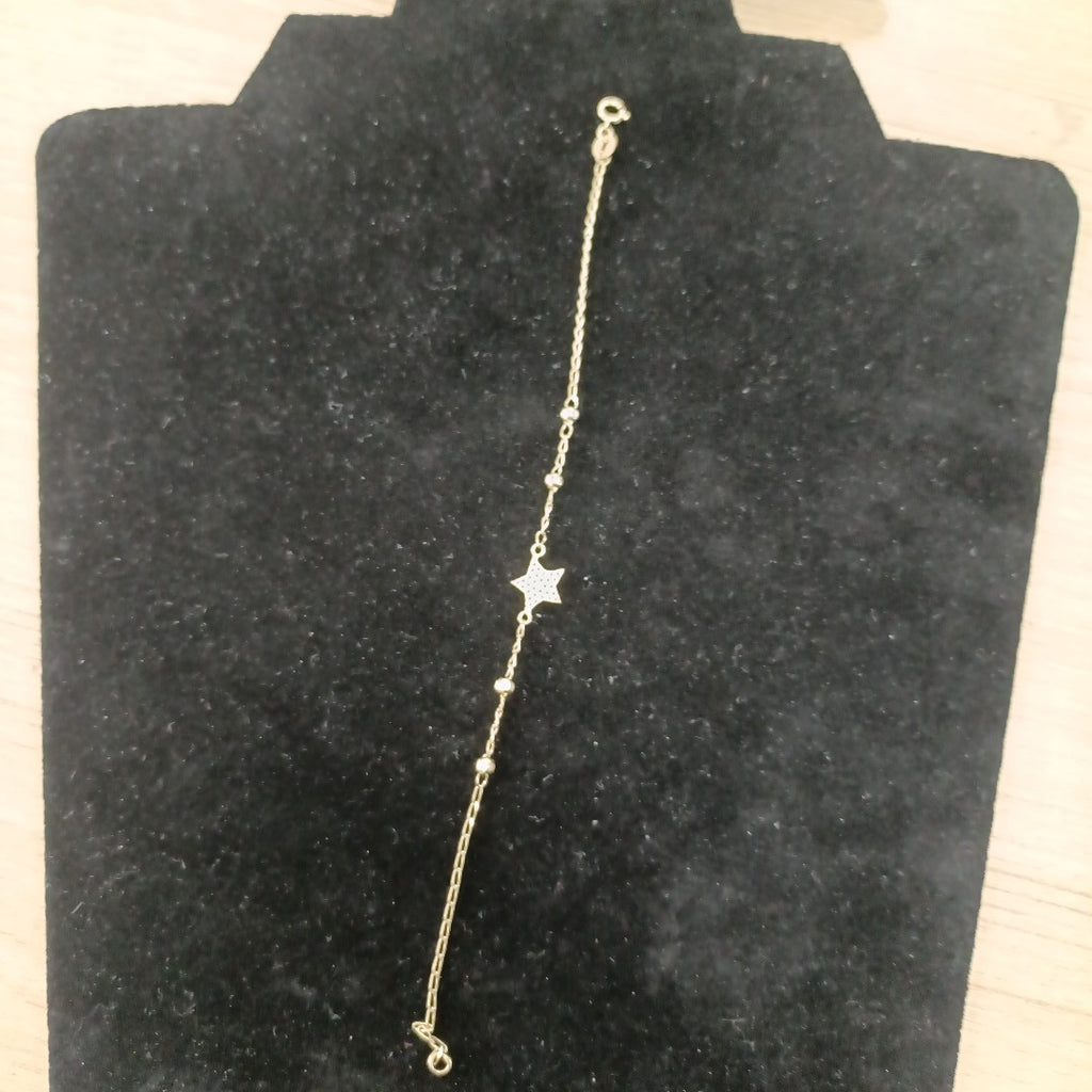 PULSERA ESPECIAL CON ESTRELLA Y CIRCONIAS 14K 18 CM 1.5 GR (NUEVO)