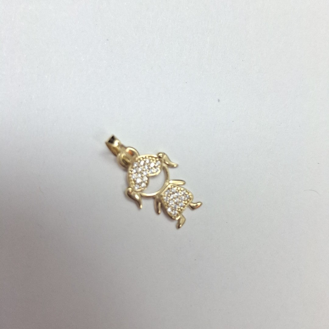DIJE TEJIDO NIÑA CON CIRCONIAS 14K 0.9 GR (NUEVO)