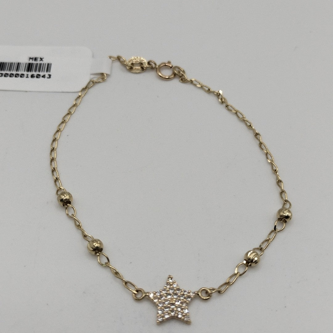 PULSERA ESPECIAL CON ESTRELLA Y CIRCONIAS 14K 18 CM 1.5 GR (NUEVO)