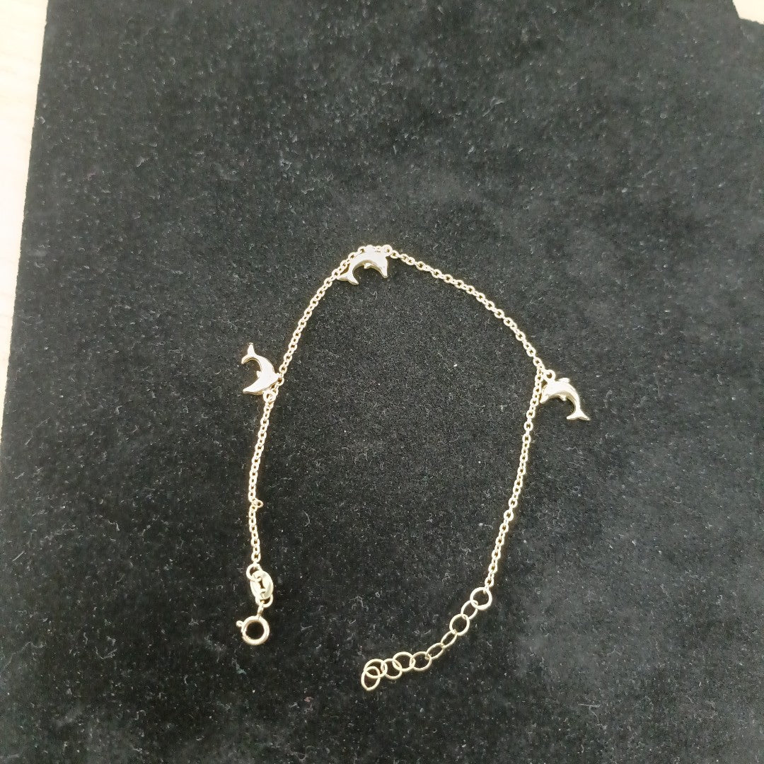 PULSERA ESPECIAL CON DIJES DELFINES 10K 18 CM 2 GR (NUEVO)