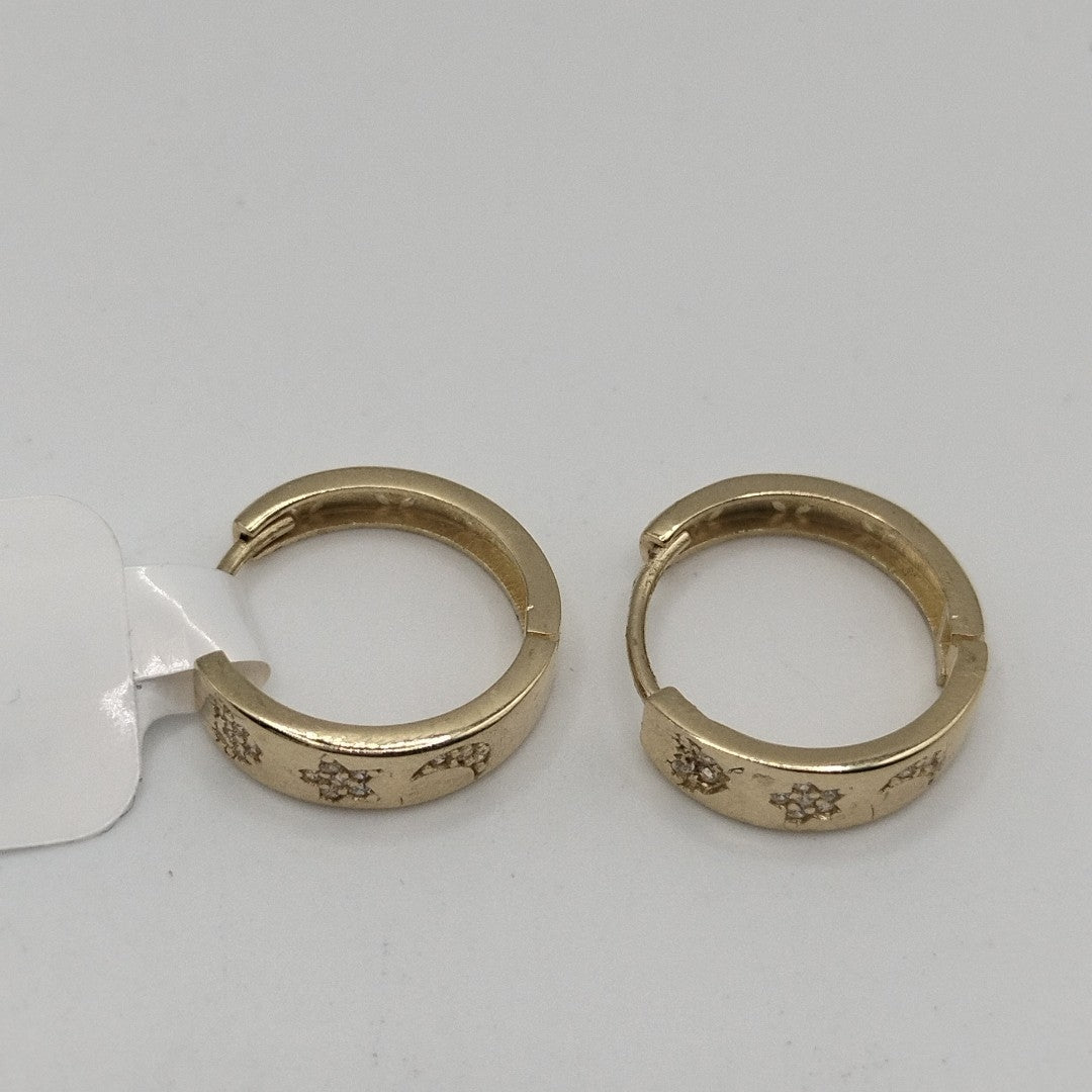 ARETES TEJIDO HUGGIES CON CIRCONIAS 14K 2.9 GR (NUEVO)