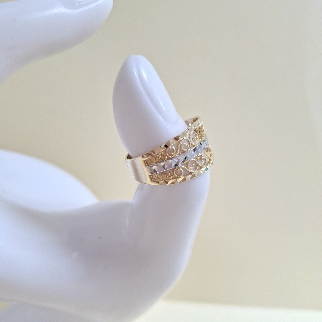 ANILLOS TIPO FILIGRANA COMBINADO 14K TALLA 9 3 GR (NUEVO)