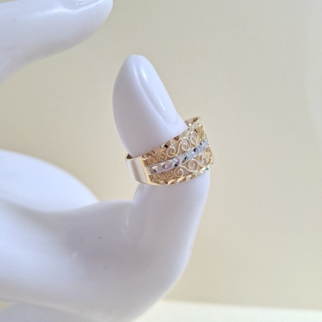 ANILLOS TIPO FILIGRANA COMBINADO 14K TALLA 9 3 GR (NUEVO)