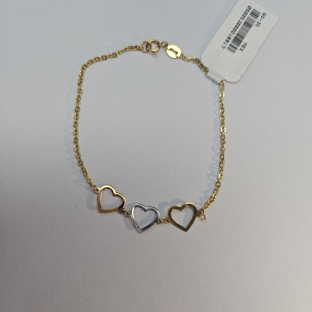 PULSERA ESPECIAL CON CORAZONES 14K 18 CM 1.4 GR (NUEVO)