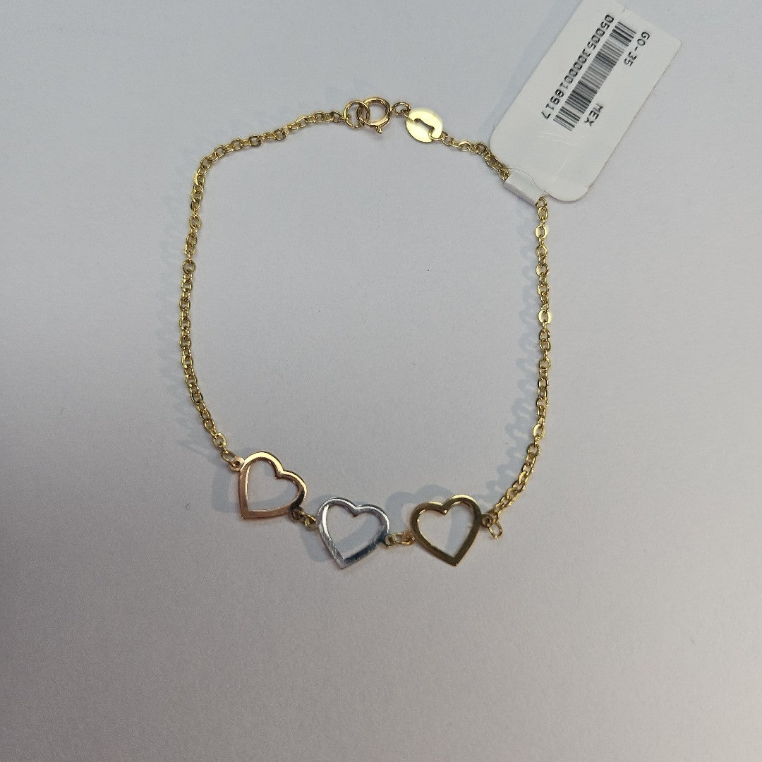 PULSERA ESPECIAL CON CORAZONES 14K 18 CM 1.4 GR (NUEVO)