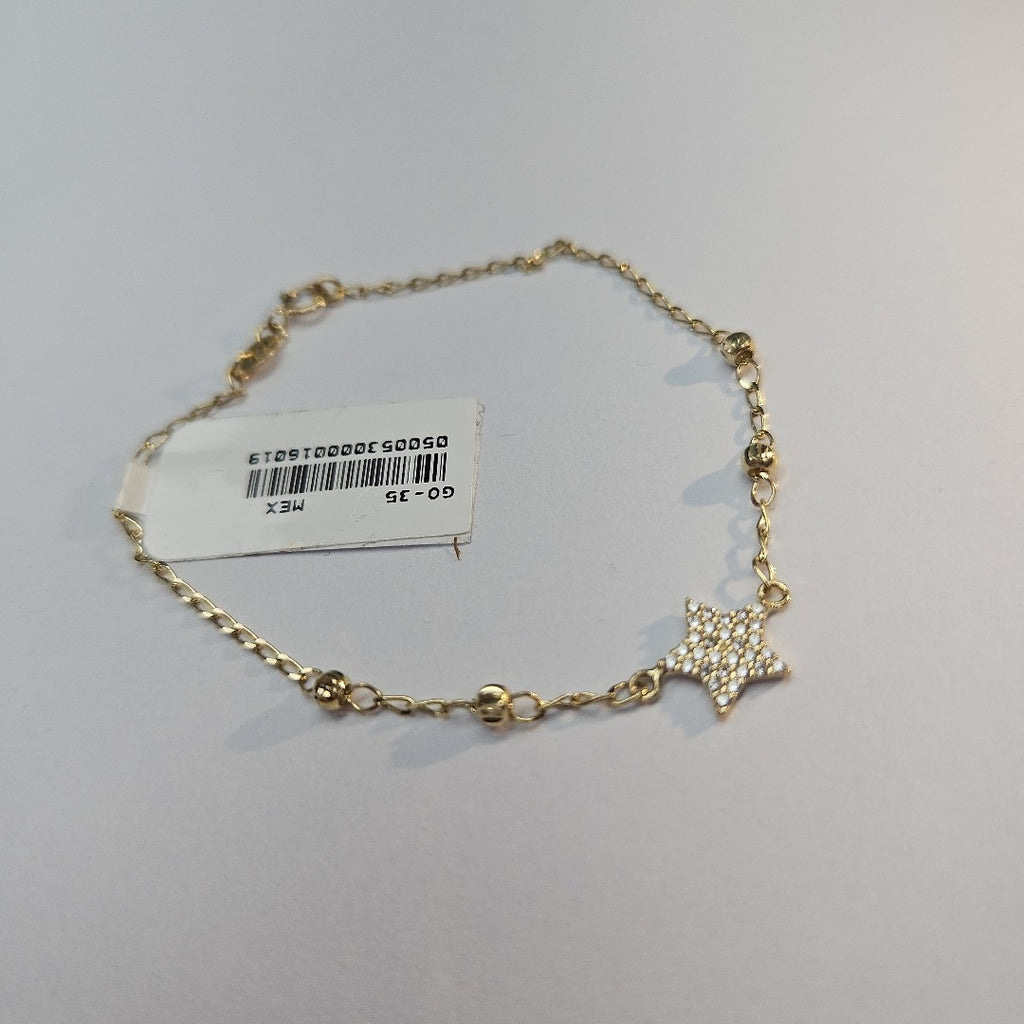 PULSERA ESPECIAL CON ESTRELLA Y CIRCONIAS 14K 18 CM 1.5 GR (NUEVO)