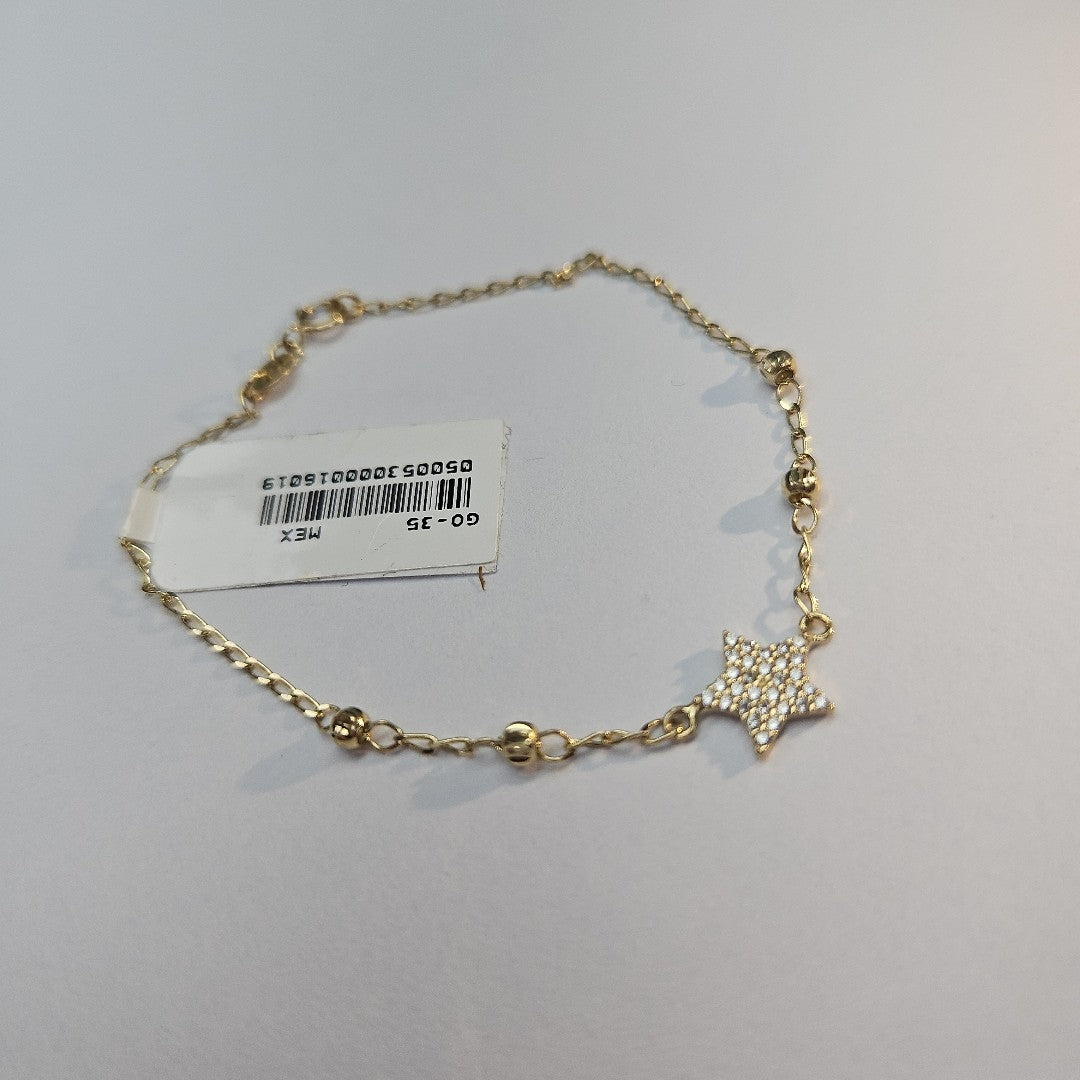 PULSERA ESPECIAL CON ESTRELLA Y CIRCONIAS 14K 18 CM 1.5 GR (NUEVO)