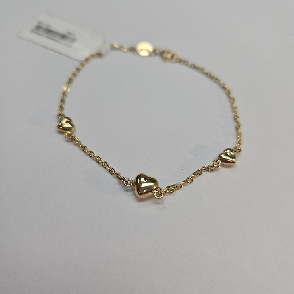 PULSERA TEJIDO ESPECIAL CON CORAZONES 14K 18 CM 1.7 GR (NUEVO)