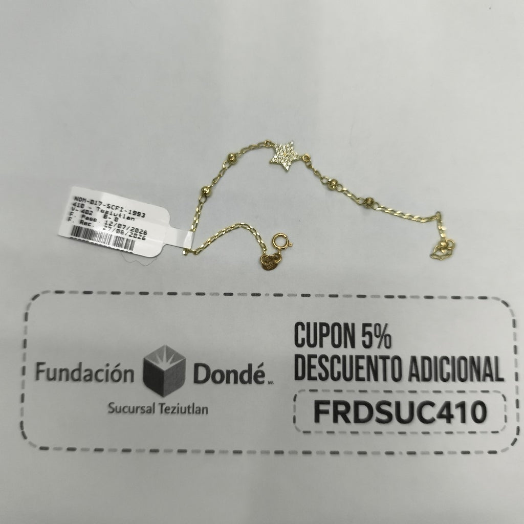 PULSERA ESPECIAL CON ESTRELLA Y CIRCONIAS 14K 18 CM 1.5 GR (NUEVO)
