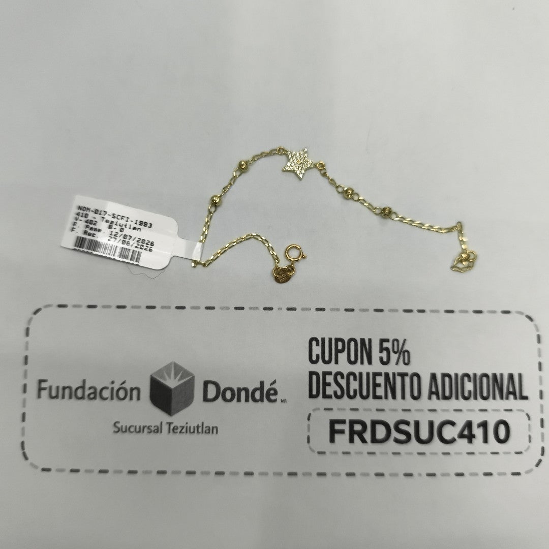 PULSERA ESPECIAL CON ESTRELLA Y CIRCONIAS 14K 18 CM 1.5 GR (NUEVO)