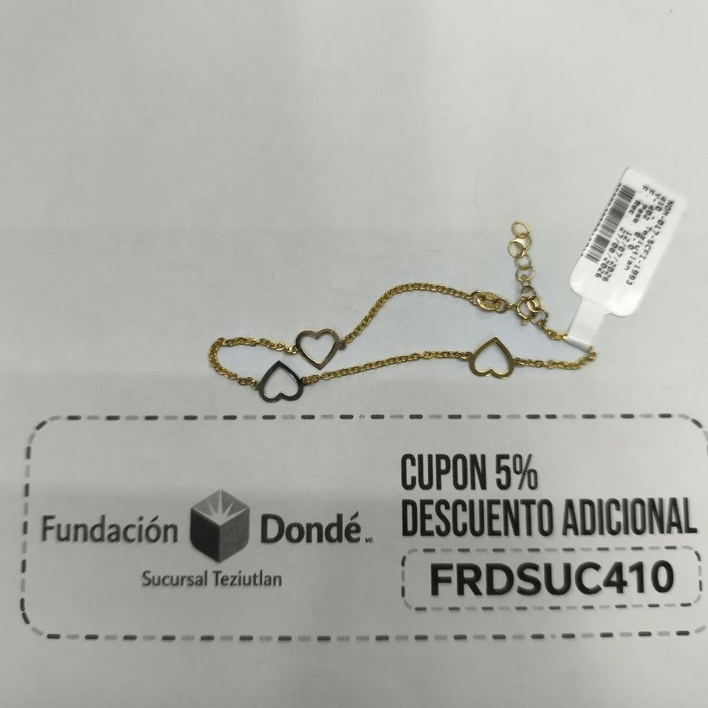 PULSERA ESPECIAL CON CORAZONES CONBINADOS 14K 18 CM 1.7 GR (NUEVO)