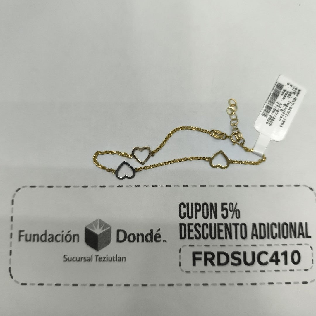 PULSERA ESPECIAL CON CORAZONES CONBINADOS 14K 18 CM 1.7 GR (NUEVO)