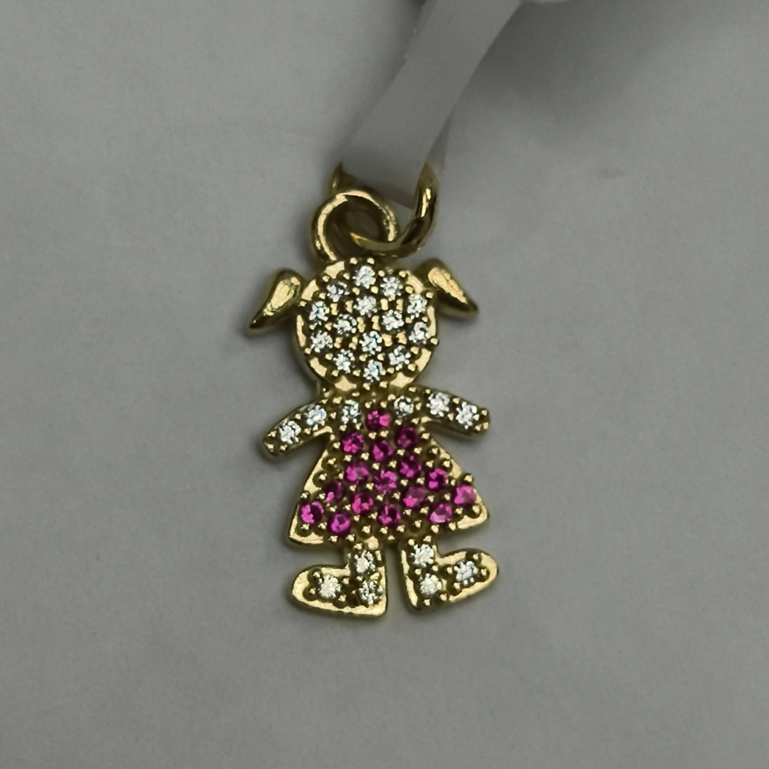 DIJE NIÑA CON CIRCONIAS Y PIEDRAS DE COLOR 10K 1 GR (NUEVO)