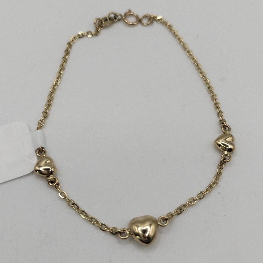 PULSERA TEJIDO ESPECIAL CON CORAZONES 14K 18 CM 1.6 GR (NUEVO)