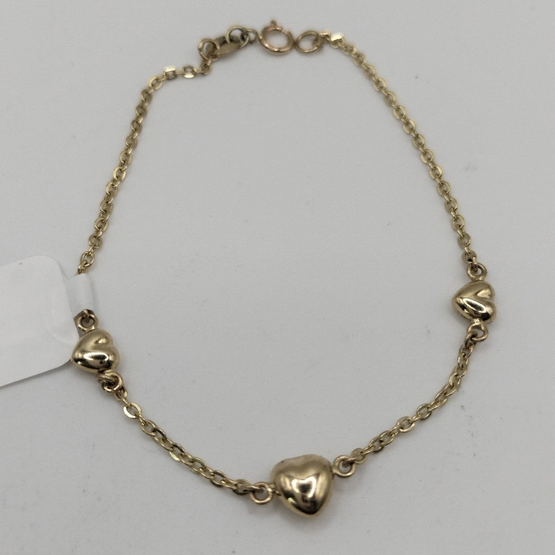 PULSERA TEJIDO ESPECIAL CON CORAZONES 14K 18 CM 1.6 GR (NUEVO)