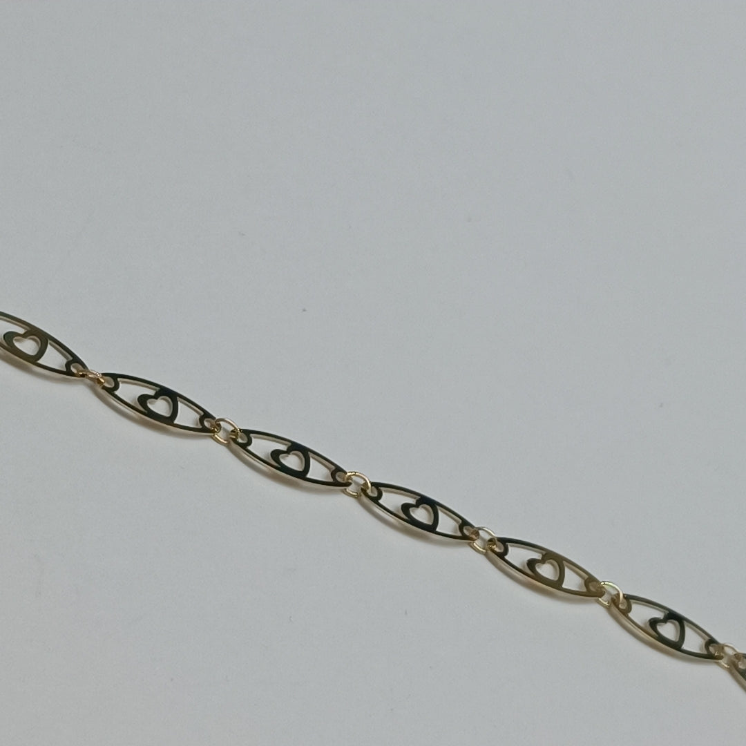 PULSERA TEJIDO ESPECIAL CON CORAZON 14K 18 CM 1.4 GR (NUEVO)