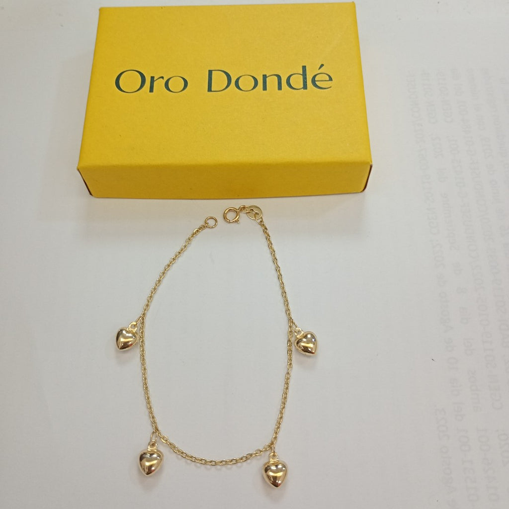 PULSERA ESP CON FIG CORAZONES 14K 18 CM 1.8 GR (NUEVO)