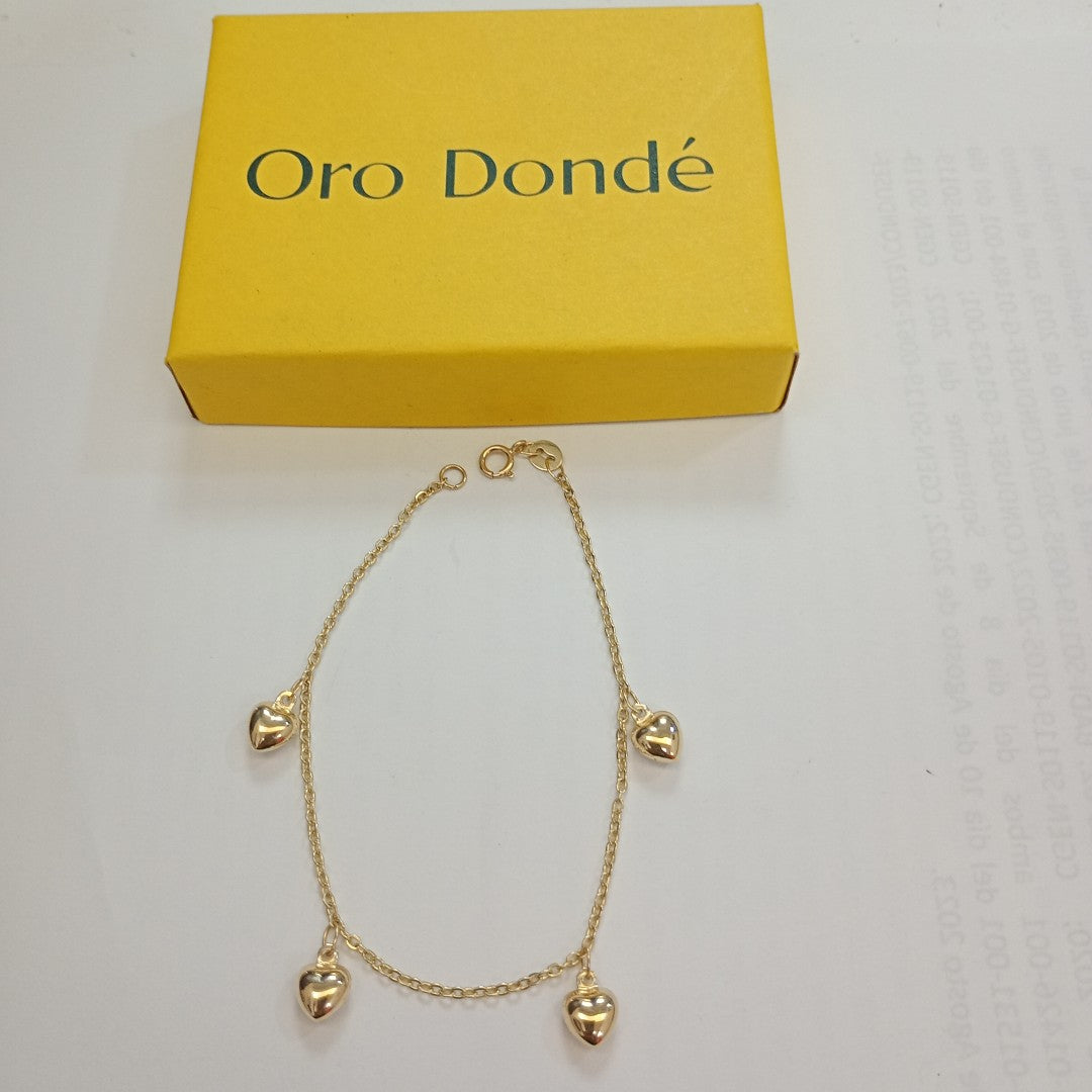 PULSERA ESP CON FIG CORAZONES 14K 18 CM 1.8 GR (NUEVO)