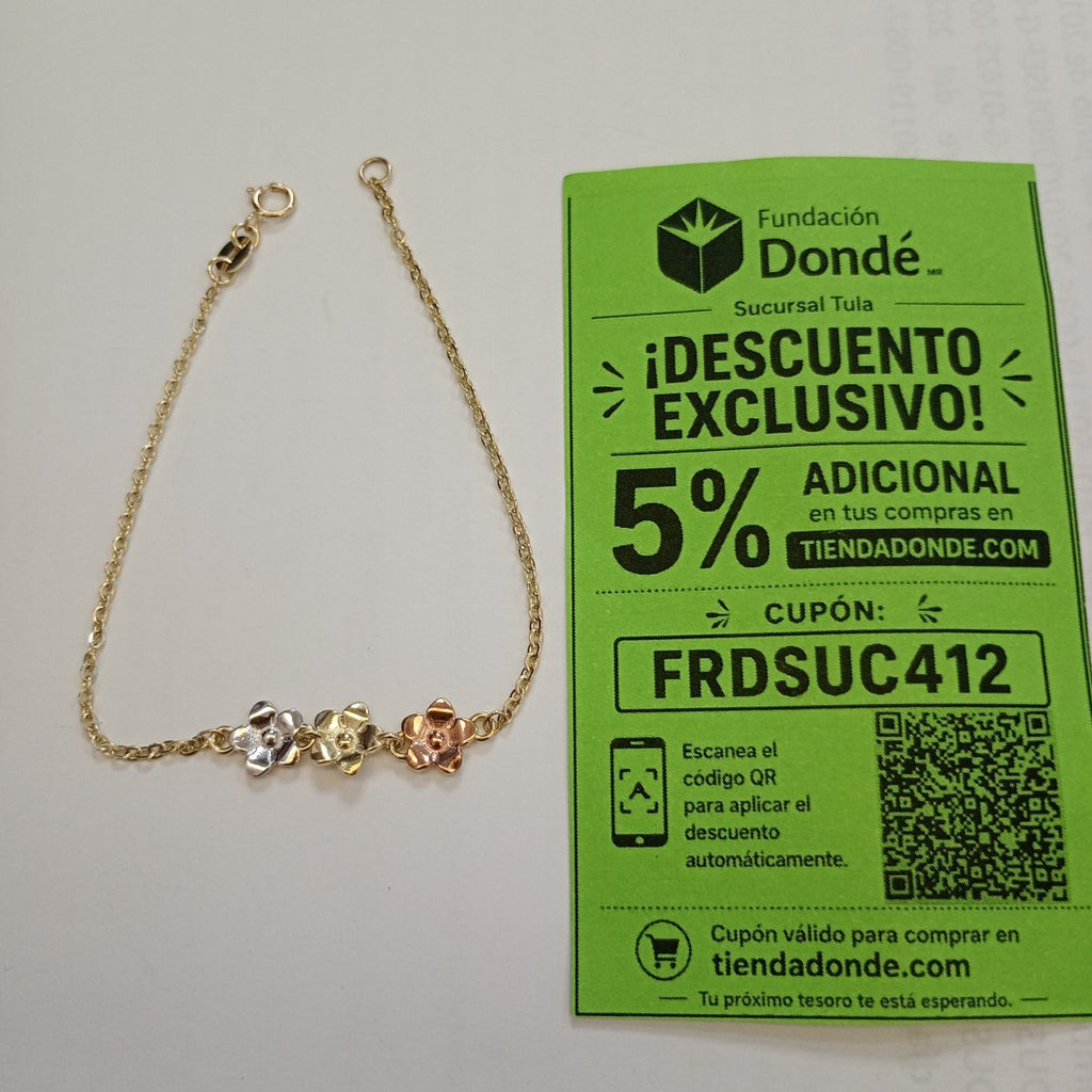PULSERA TEJIDO ESPECIAL FIG FLORES 14K 18 CM 2 GR (NUEVO)