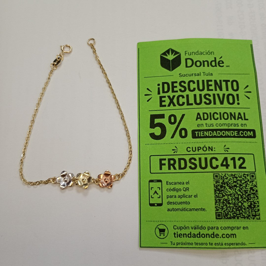 PULSERA TEJIDO ESPECIAL FIG FLORES 14K 18 CM 2 GR (NUEVO)