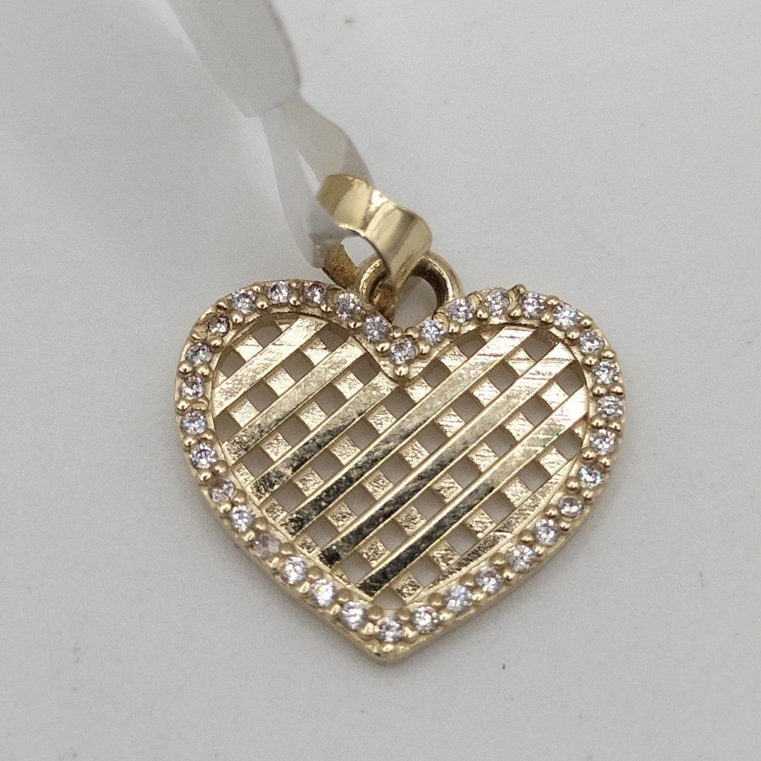 DIJE TEJIDO CORAZON CON CERCO DE CIRCONIAS 14K 1.2 GR (NUEVO)