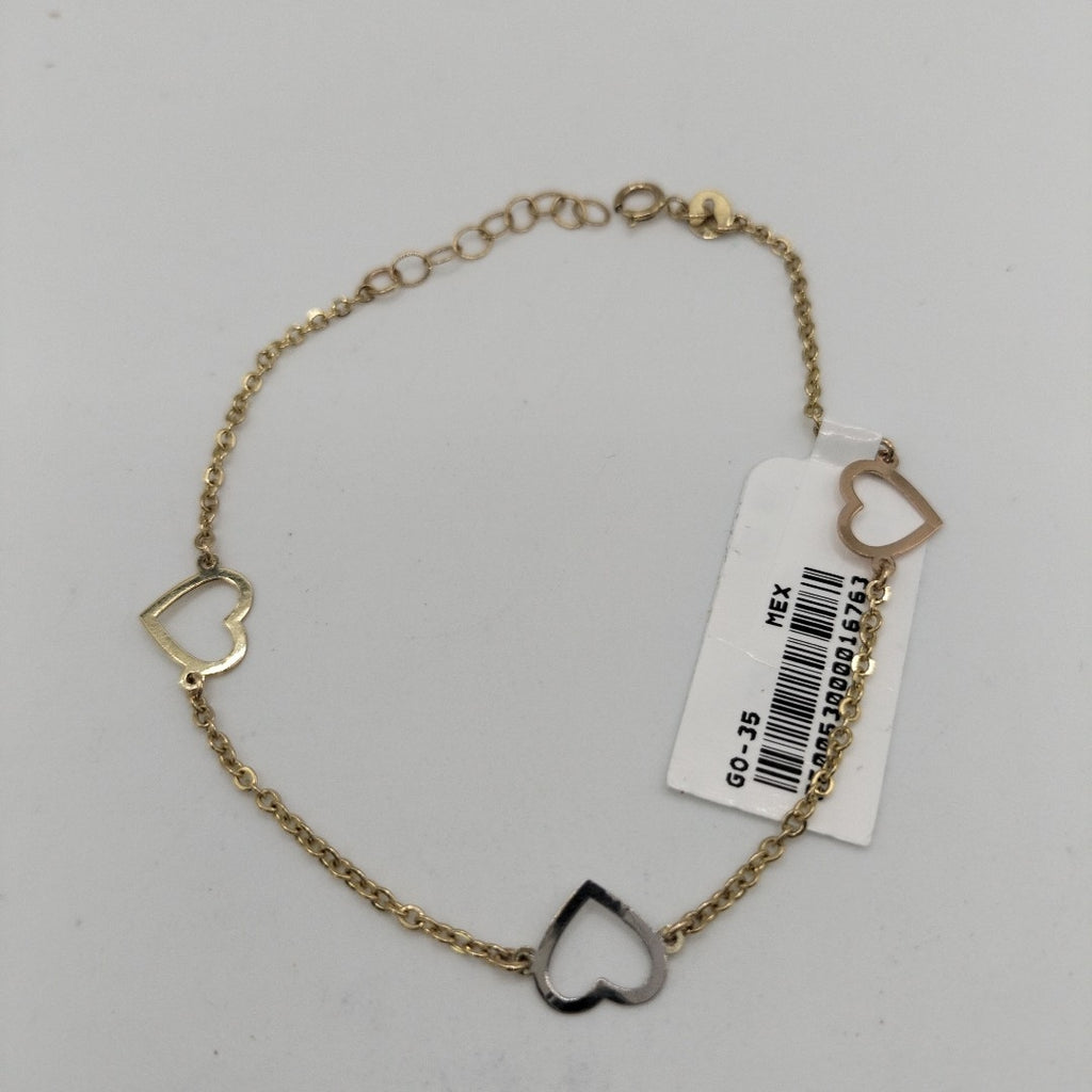 PULSERA ESPECIAL CON CORAZONES CONBINADOS 14K 18 CM 1.7 GR (NUEVO)