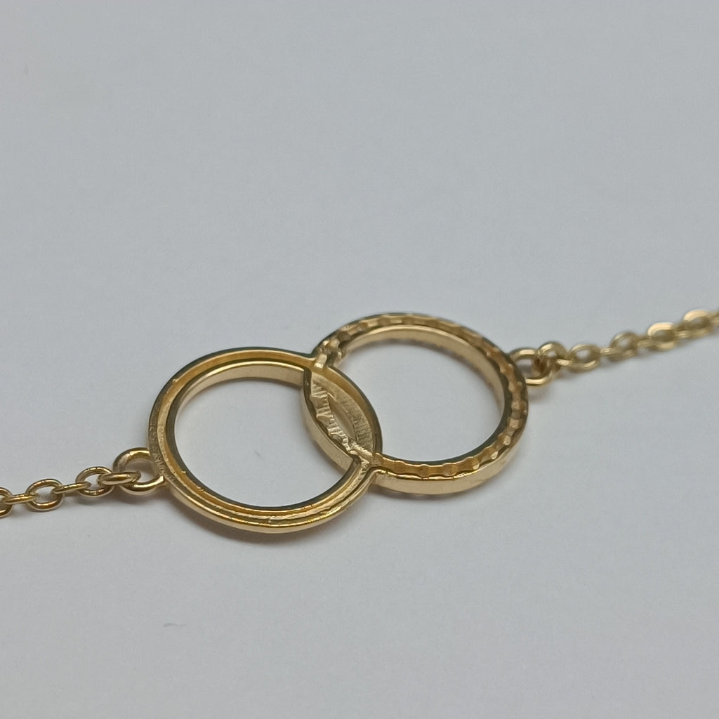 PULSERA TEJIDO ESPECIAL FIG AROS UNIDOS C CIRCS 14K 18 CM 2 GR (NUEVO)
