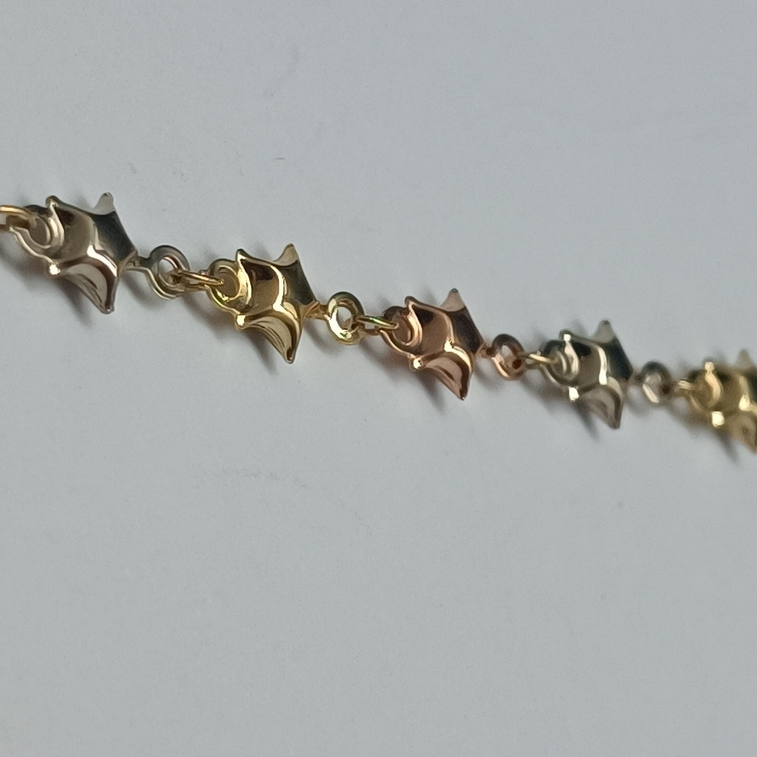 PULSERA TEJIDO ESPECIAL ESTRELLAS COMBINADAS 14K 18 CM 2.4 GR (NUEVO)