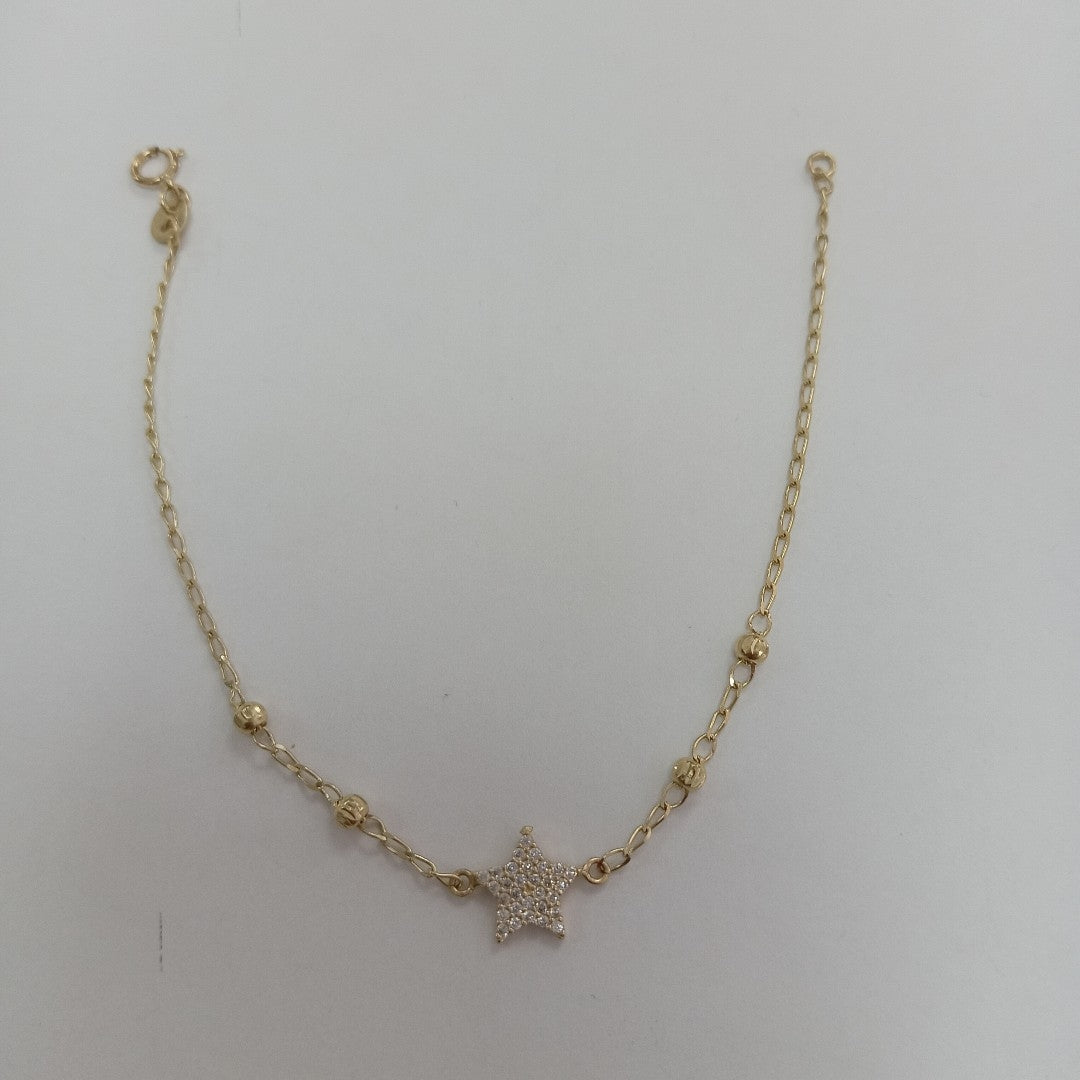 PULSERA ESPECIAL CON ESTRELLA Y CIRCONIAS 14K 18 CM 1.5 GR (NUEVO)