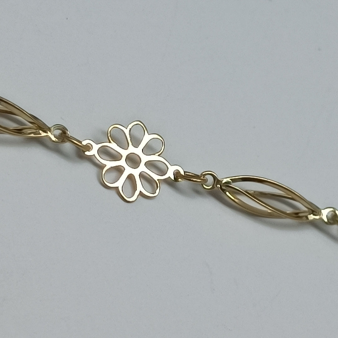 PULSERA ESPECIAL CON FLORES 14K 18 CM 2.6 GR (NUEVO)