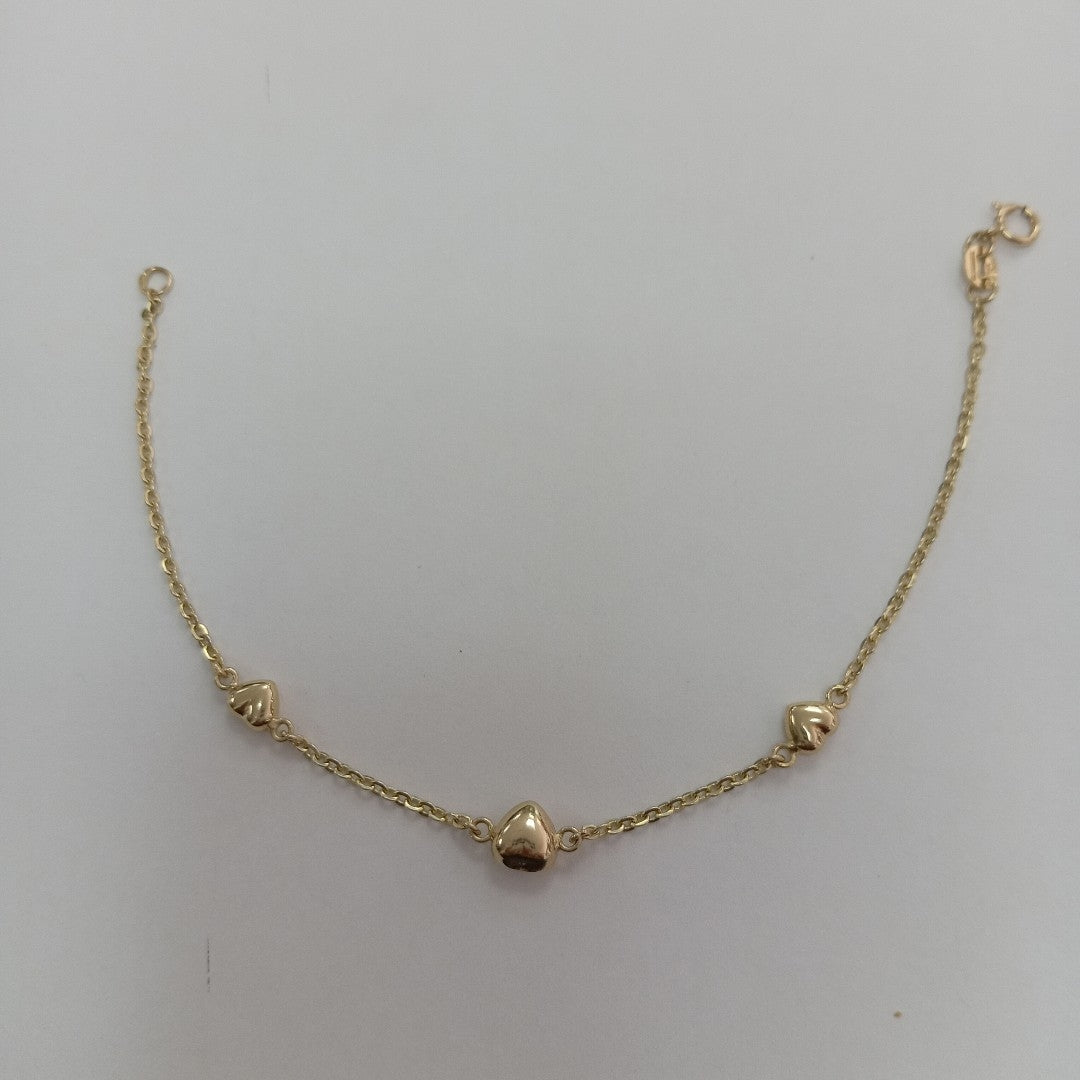 PULSERA TEJIDO ESPECIAL CON CORAZONES 14K 18 CM 1.7 GR (NUEVO)