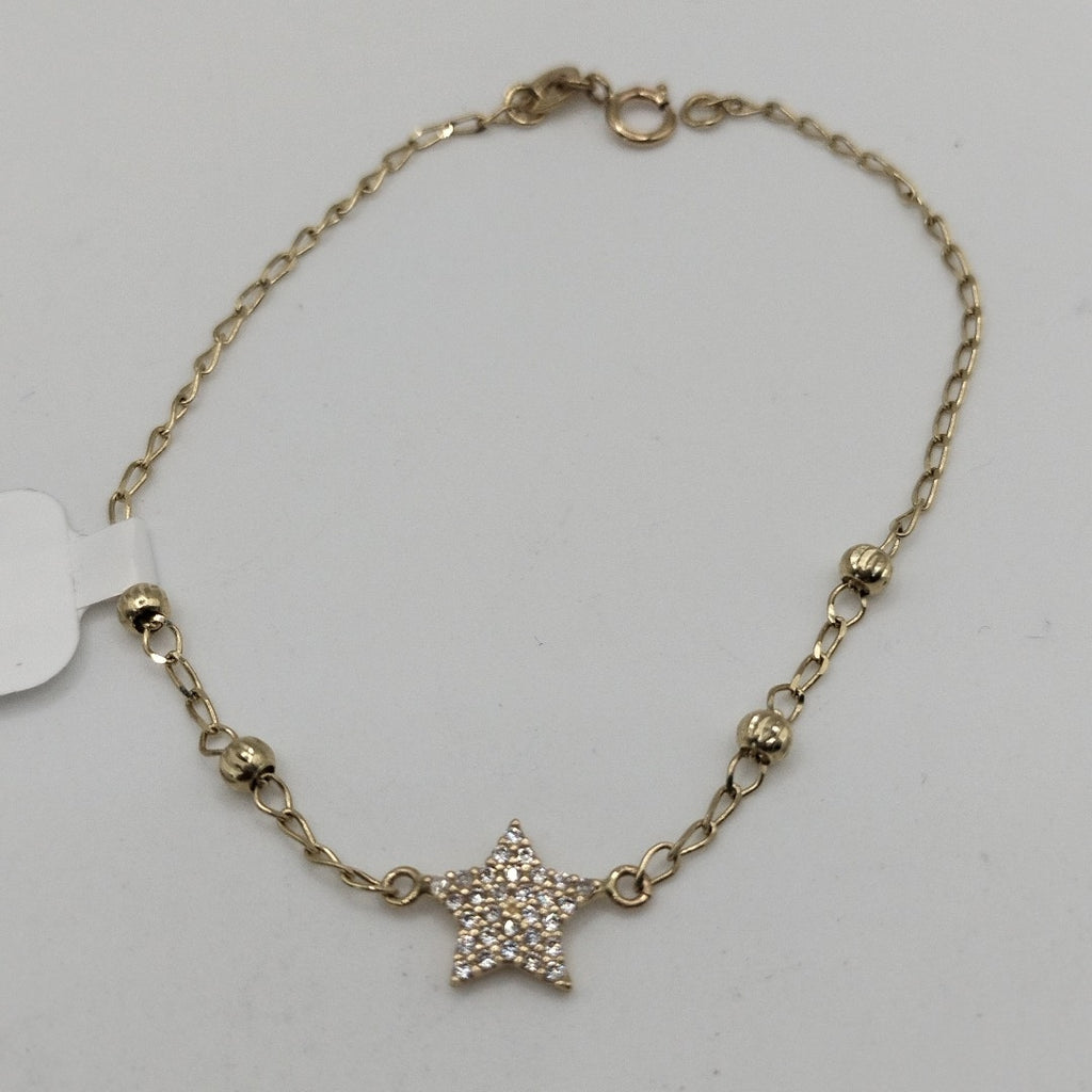 PULSERA ESPECIAL CON ESTRELLA Y CIRCONIAS 14K 18 CM 1.4 GR (NUEVO)