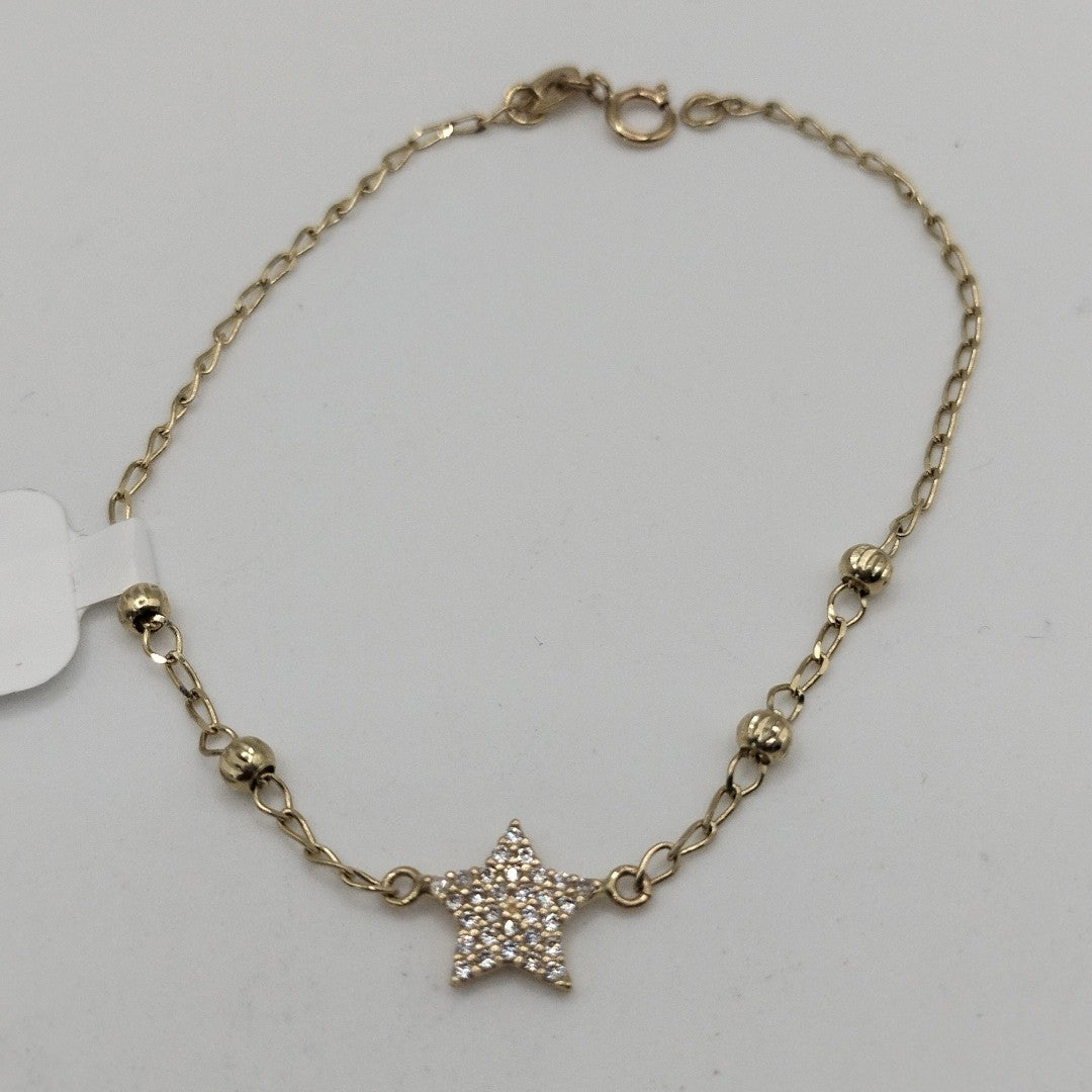 PULSERA ESPECIAL CON ESTRELLA Y CIRCONIAS 14K 18 CM 1.4 GR (NUEVO)