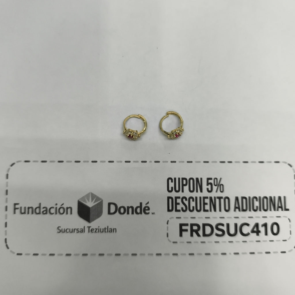 ARETES HUGGIES CON CIRCONIAS Y PIEDRA DE COLOR 14K 1.8 GR (NUEVO)