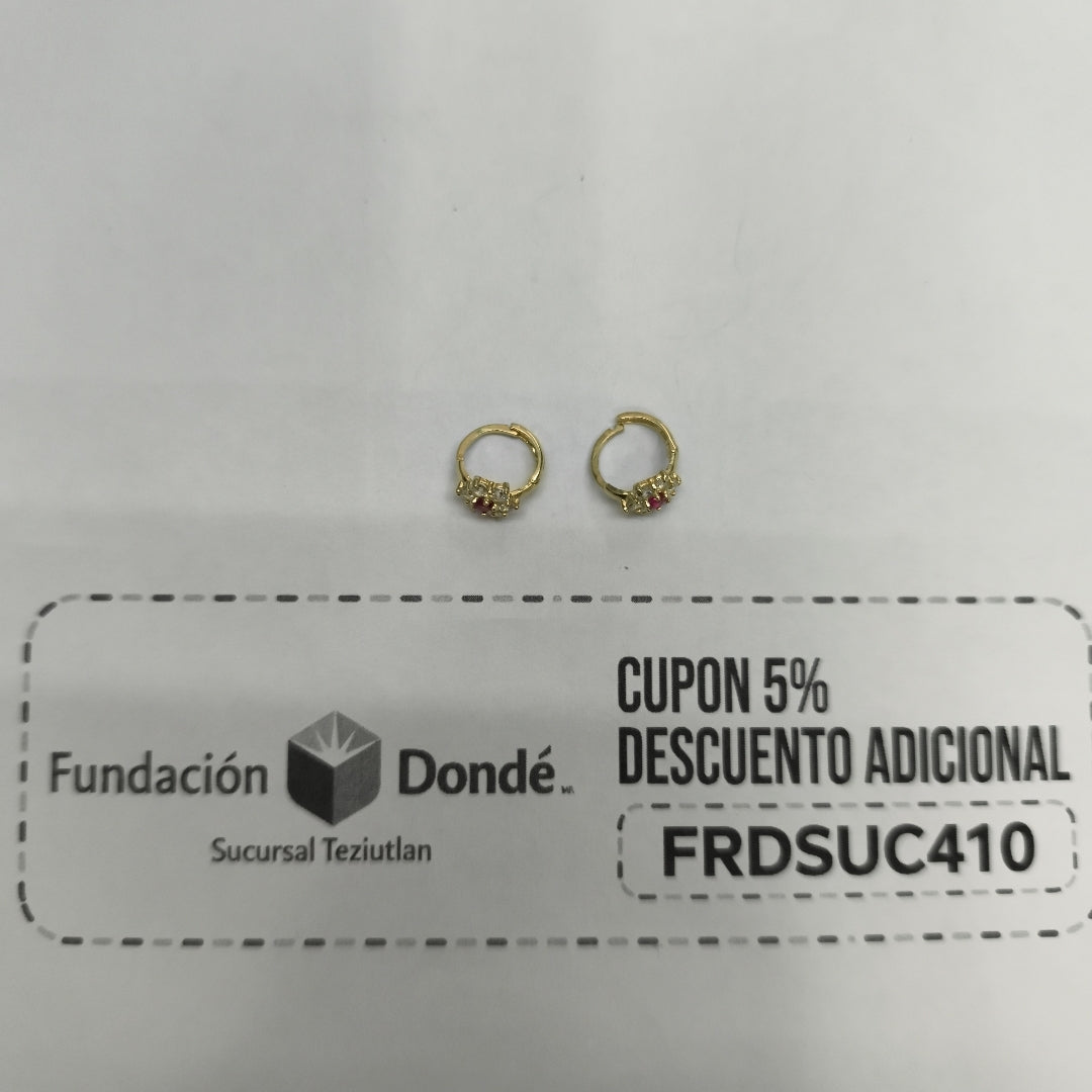 ARETES HUGGIES CON CIRCONIAS Y PIEDRA DE COLOR 14K 1.8 GR (NUEVO)