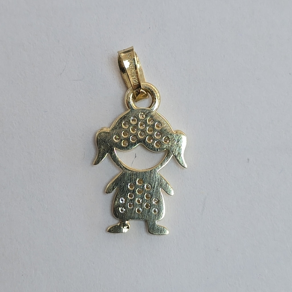 DIJE TEJIDO NIÑA CON CIRCONIAS 14K 0.9 GR (NUEVO)