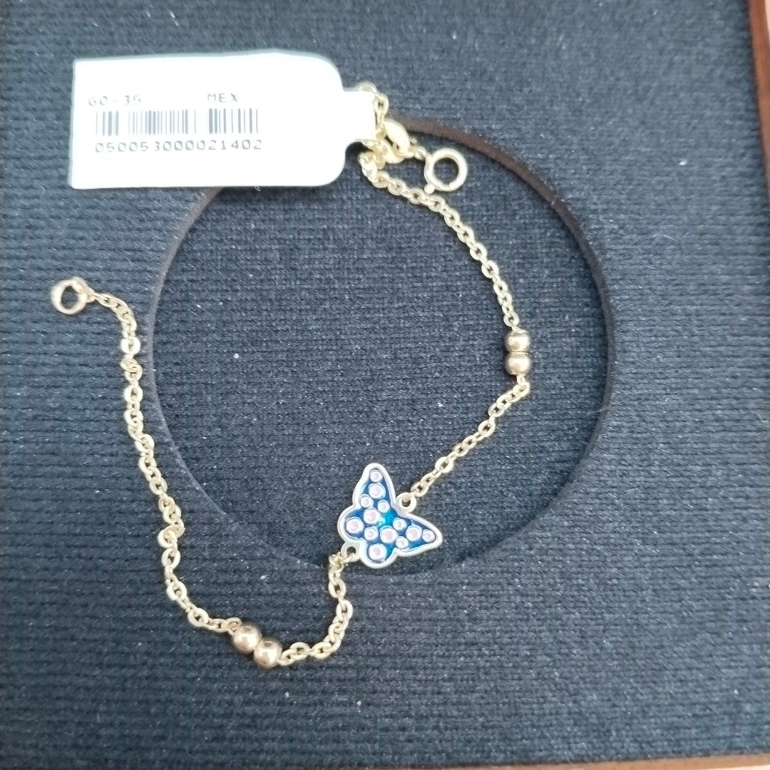 PULSERA TEJIDO ESPECIAL MARIPOSA CON ESMALTE 14K 18 CM 1.8 GR (NUEVO)