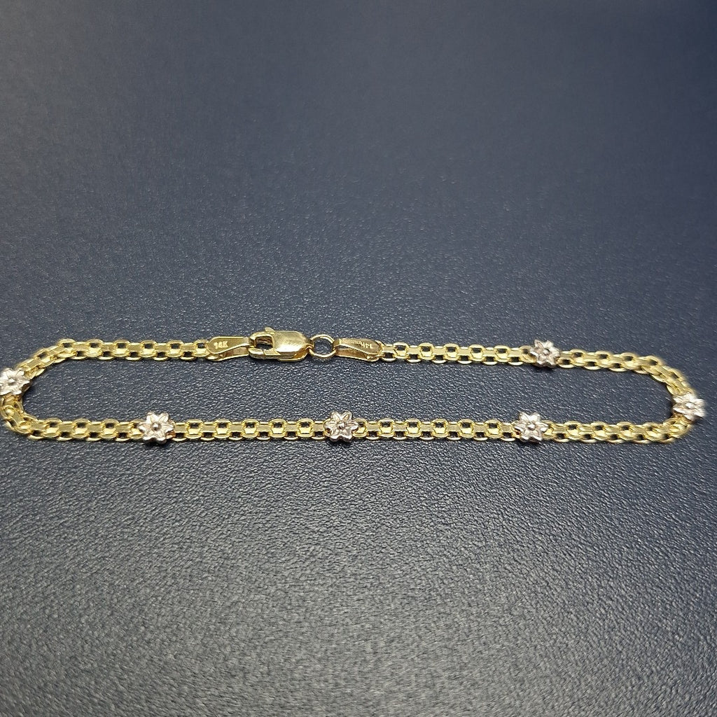 PULSERA ESPECIAL C FLORES 14K 18 CM 3 GR (NUEVO)