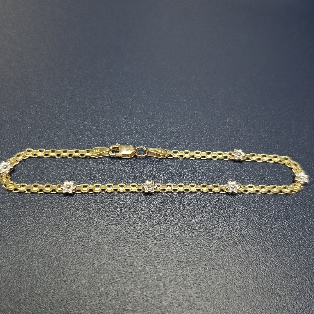 PULSERA ESPECIAL C FLORES 14K 18 CM 3 GR (NUEVO)