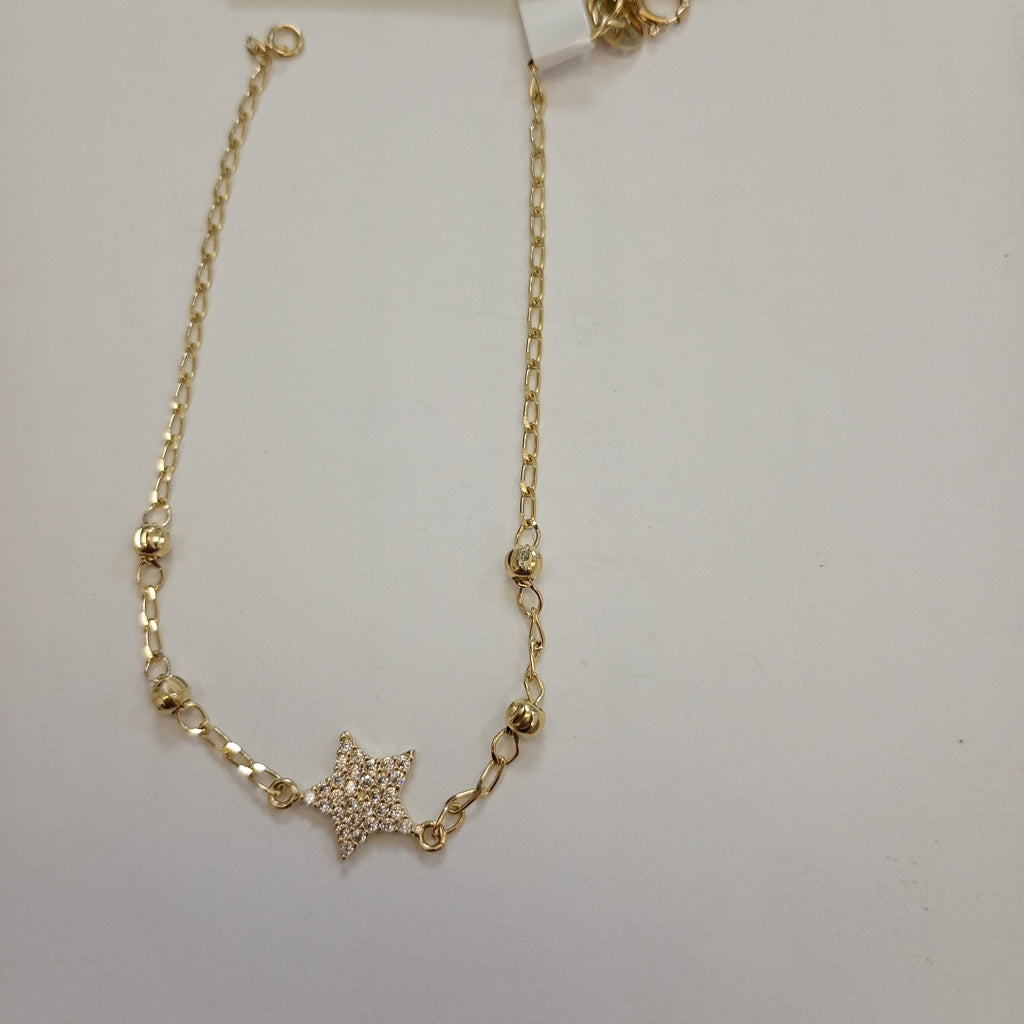 PULSERA ESPECIAL CON ESTRELLA Y CIRCONIAS 14K 18 CM 1.4 GR (NUEVO)