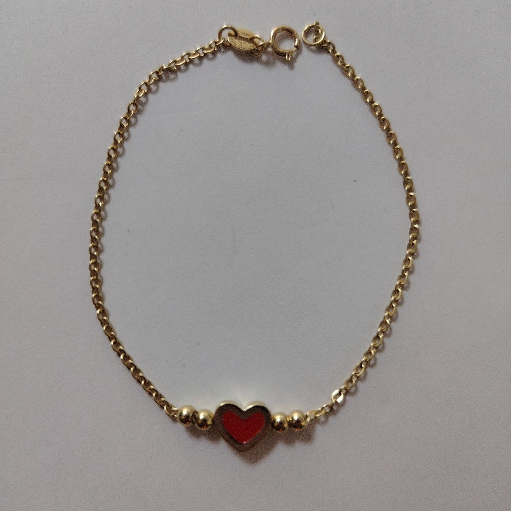 PULSERA TEJIDO ESPECIAL C CORAZON ROJO 14K 18 CM 1.9 GR (NUEVO)