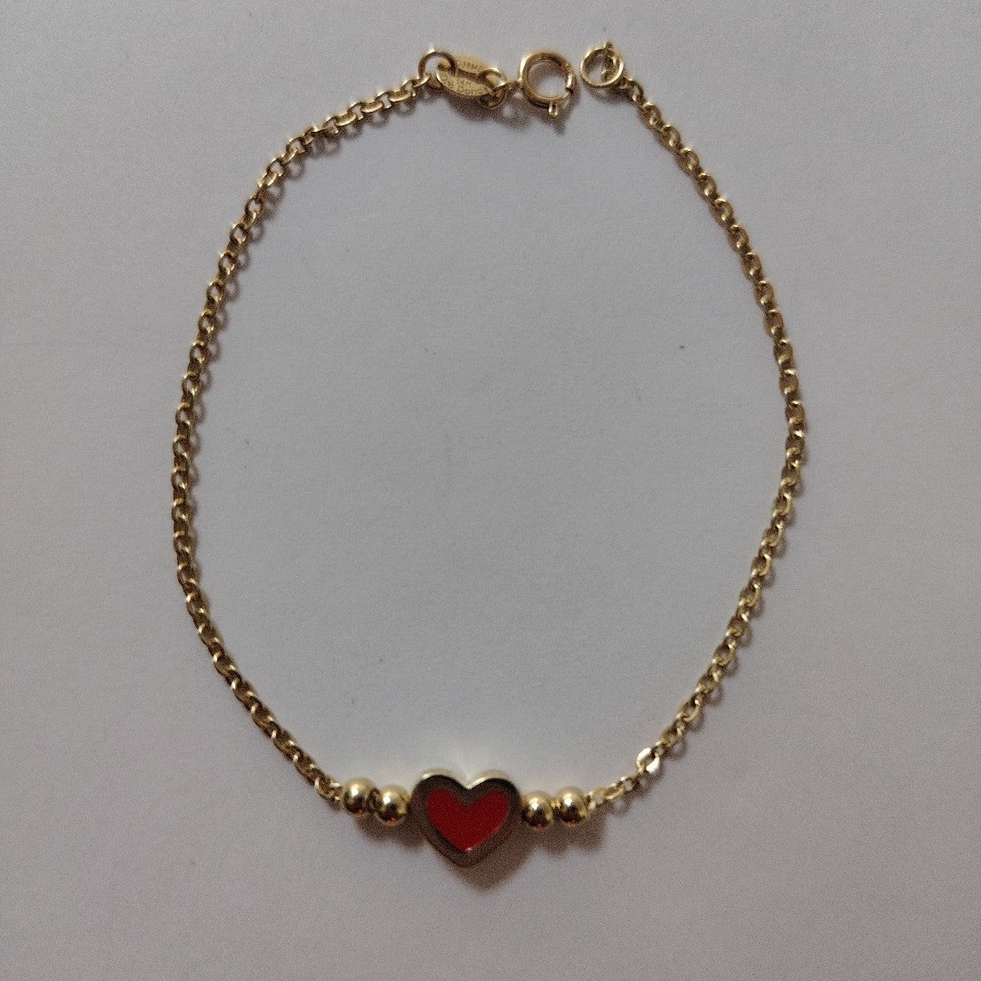 PULSERA TEJIDO ESPECIAL C CORAZON ROJO 14K 18 CM 1.9 GR (NUEVO)