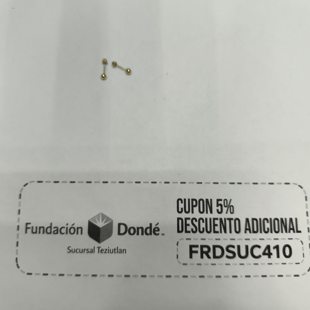 BROQUELES BROQUEL FIG ESFERA 14K 0.1408 GR (NUEVO)