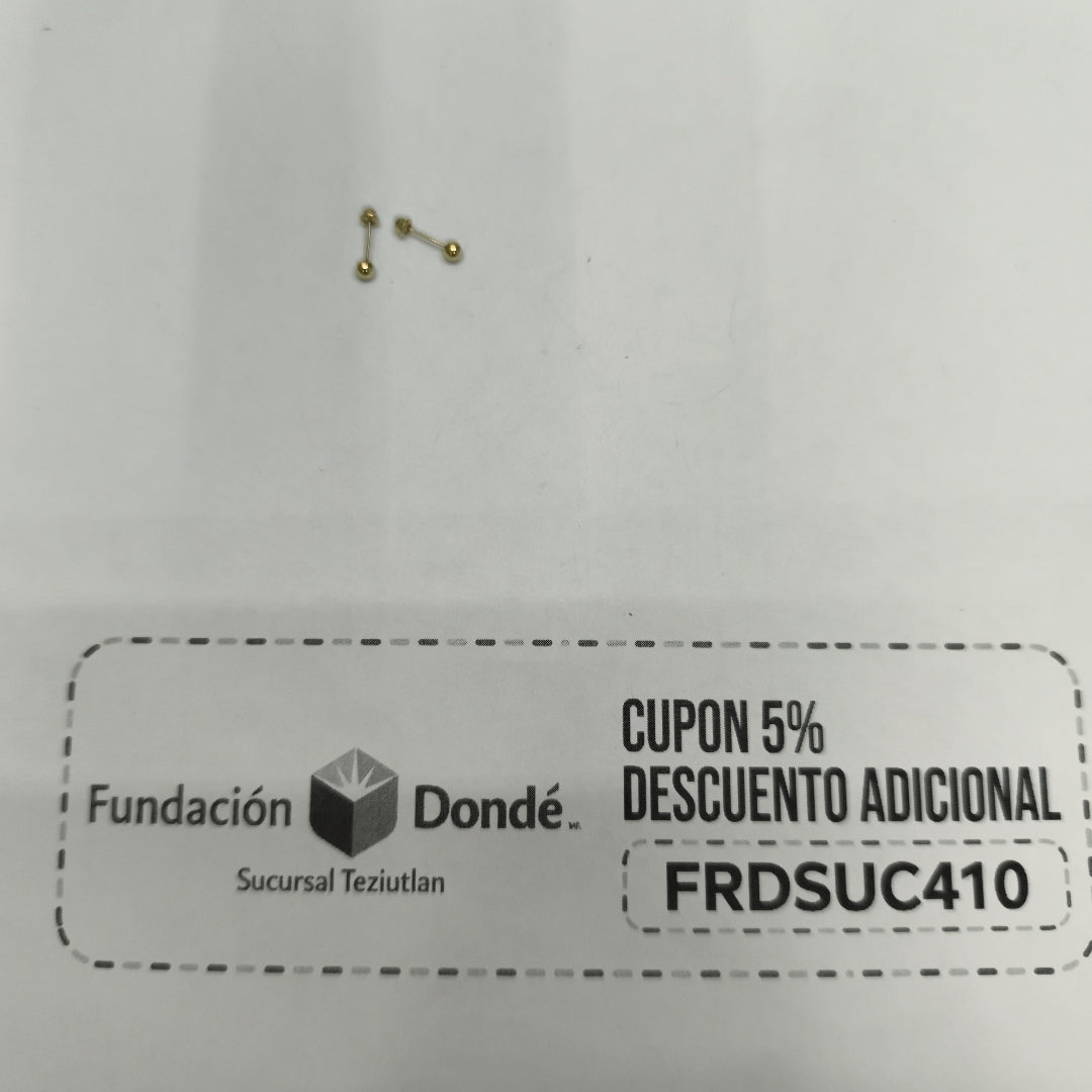 BROQUELES BROQUEL FIG ESFERA 14K 0.1408 GR (NUEVO)