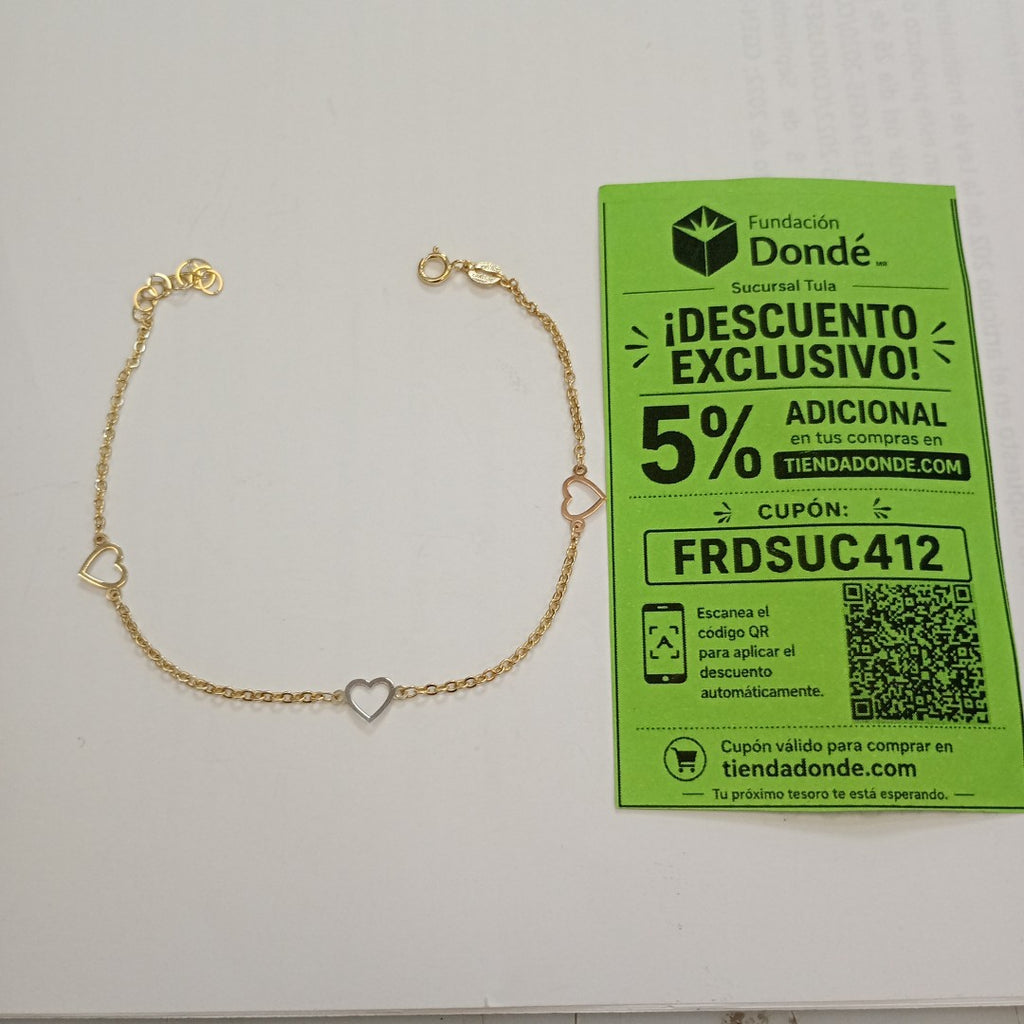 PULSERA ESPECIAL CON CORAZONES 10K 18 CM 1.2 GR (NUEVO)
