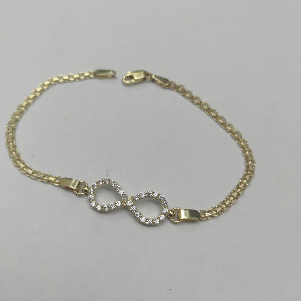 PULSERA TEJIDO ESPECIAL CON INFINITO Y CIRCONIAS 14K 18 CM 3.3 GR (NUEVO)