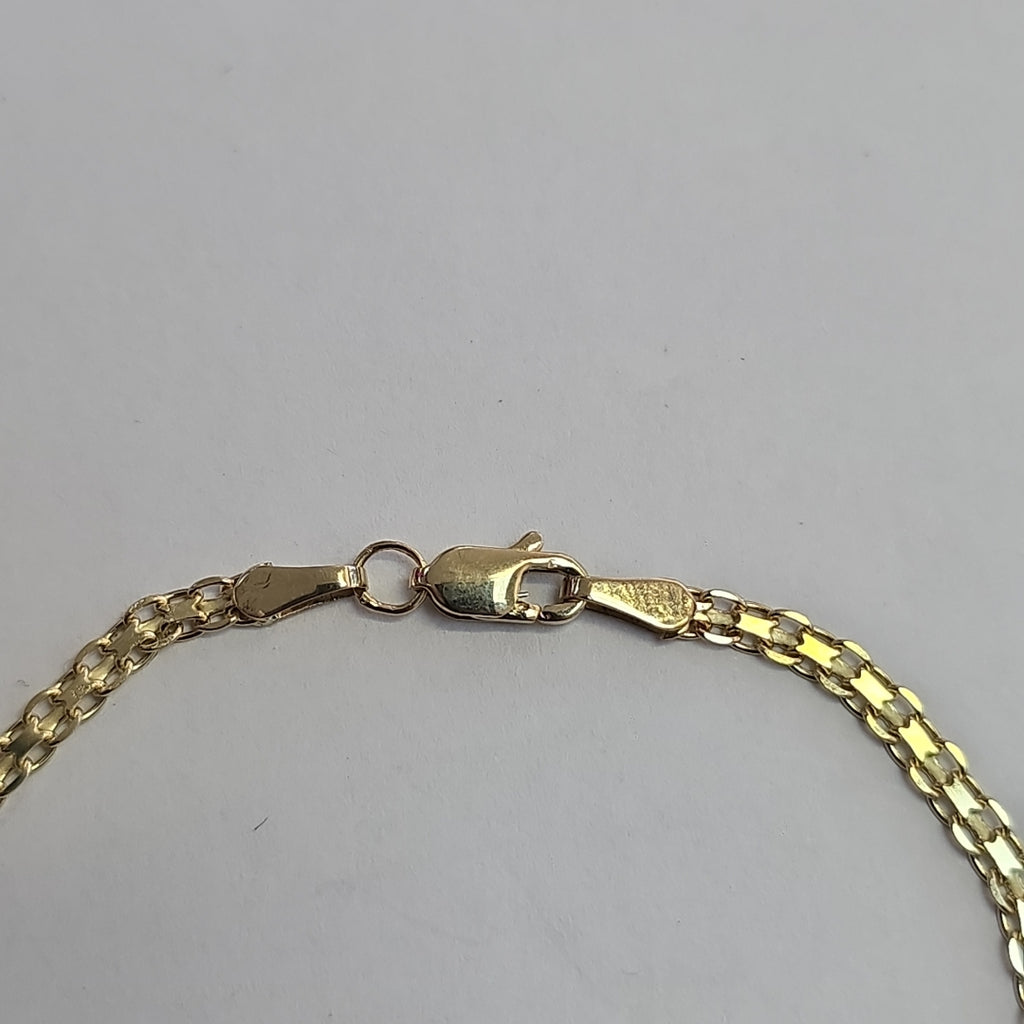 PULSERA TEJIDO ESPECIAL CON INFINITO Y CIRCONIAS 14K 18 CM 3.4 GR (NUEVO)