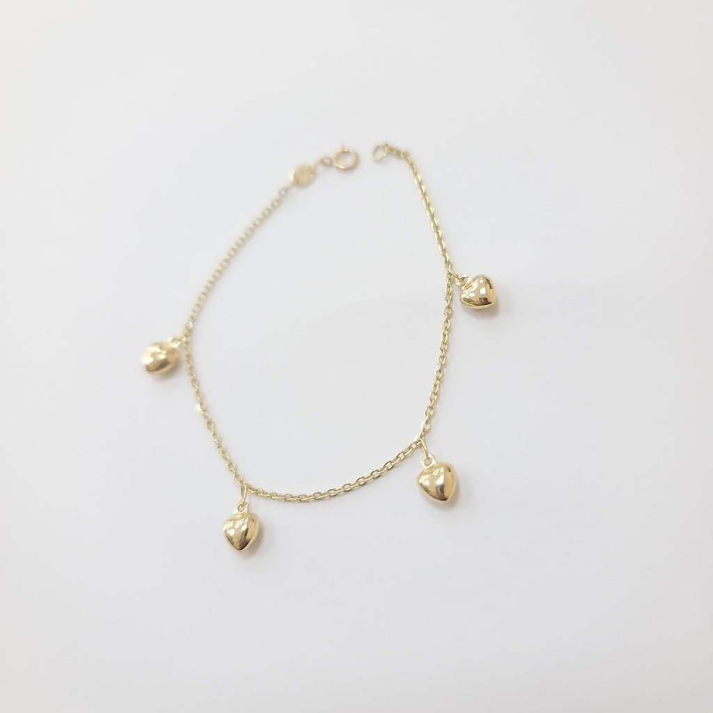 PULSERA ESP CON FIG CORAZONES 14K 18 CM 1.8 GR (NUEVO)