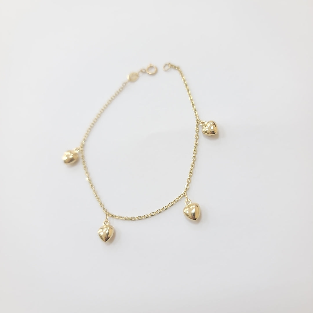 PULSERA ESP CON FIG CORAZONES 14K 18 CM 1.8 GR (NUEVO)
