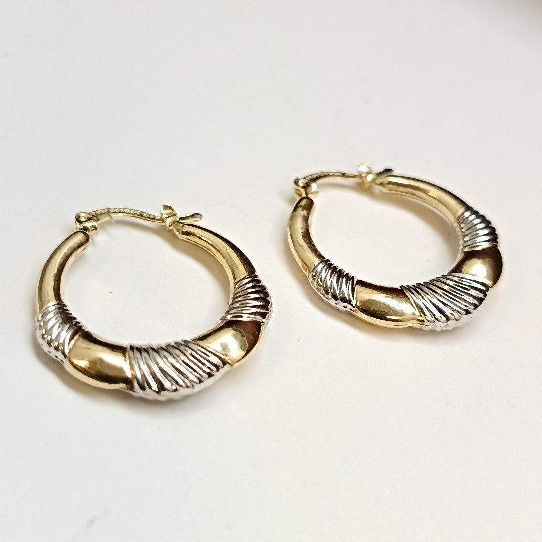 ARETES ARRACADAS HUECAS COMBINADAS 14K 2.5 GR (NUEVO)